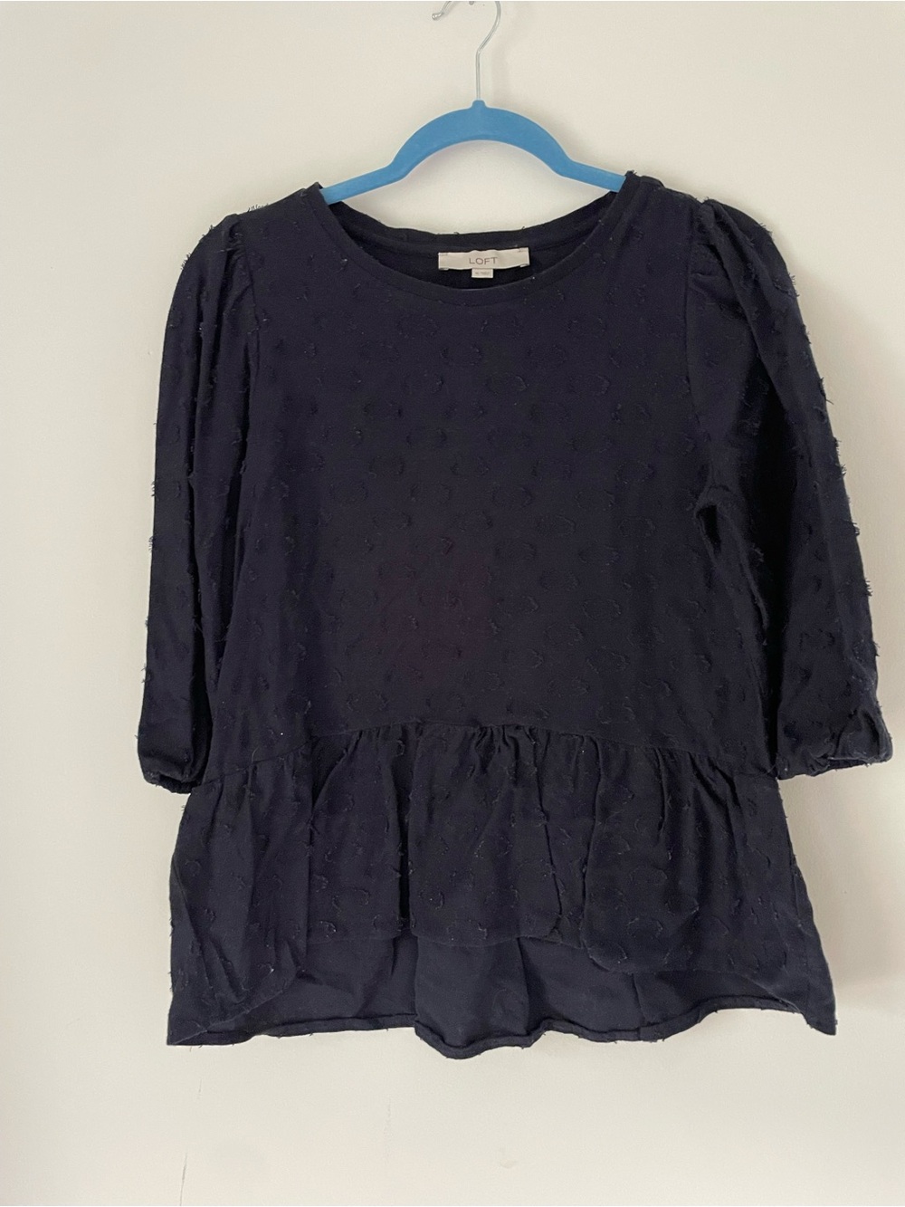 LOFT Navy Peplum Textured Blouse